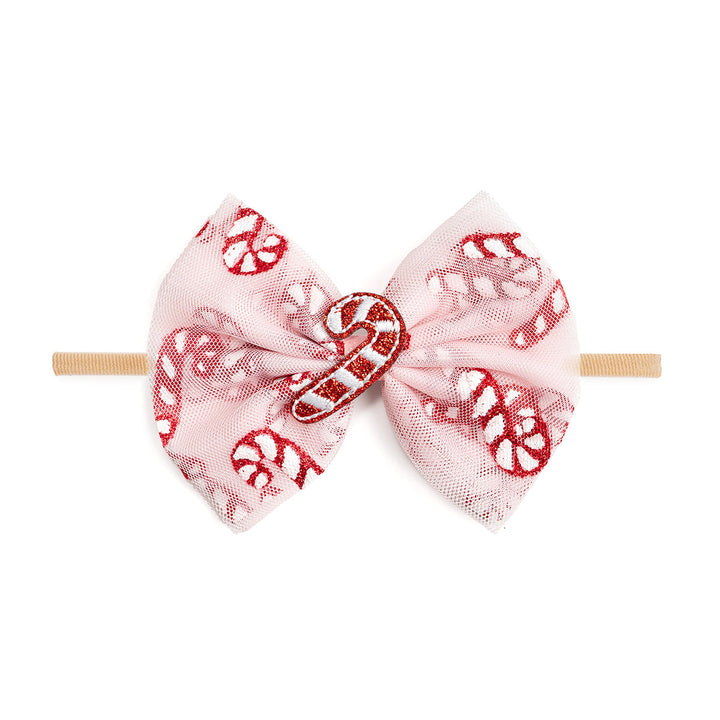 Candy Cane Confetti Christmas Tulle Bow Baby Headband