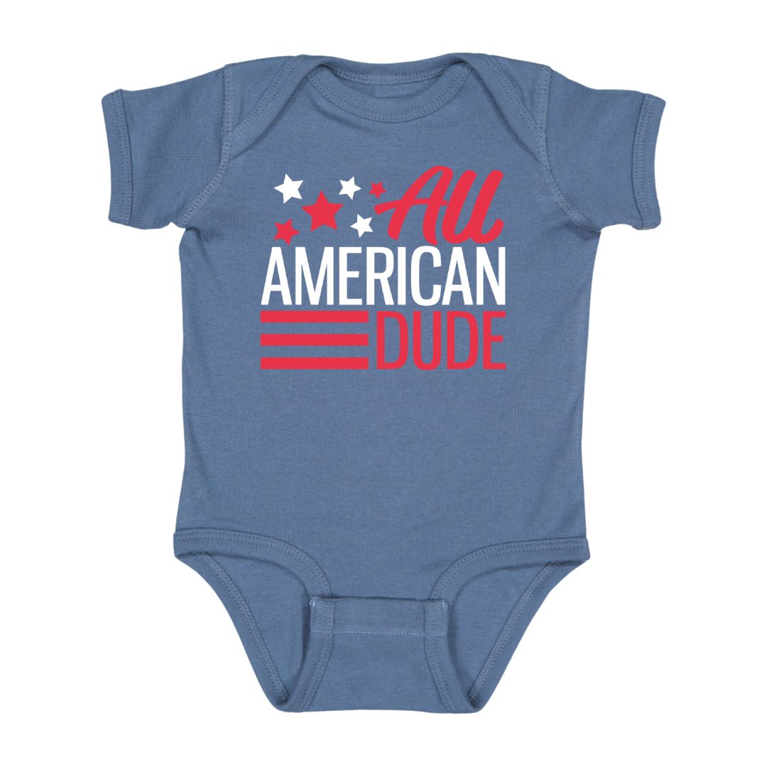 All American Dude Short Sleeve Bodysuit - Indigo