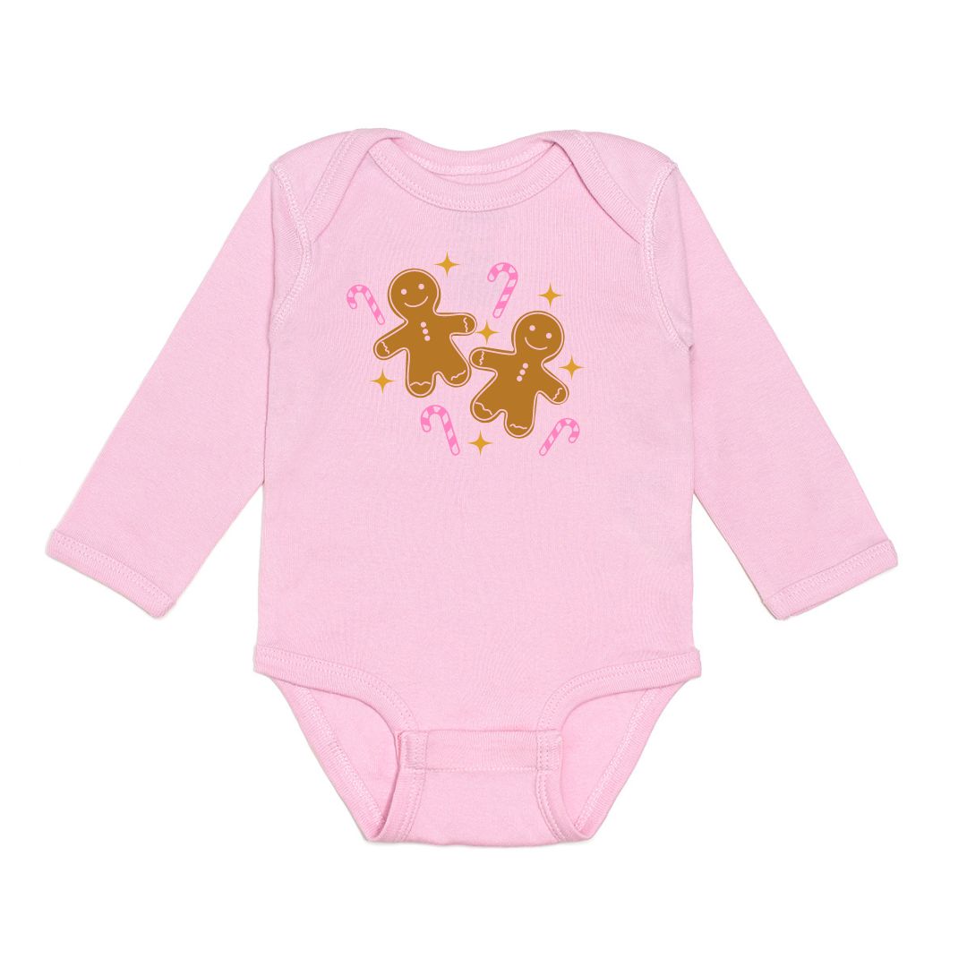 Gingerbread Christmas Long Sleeve Bodysuit - Pink