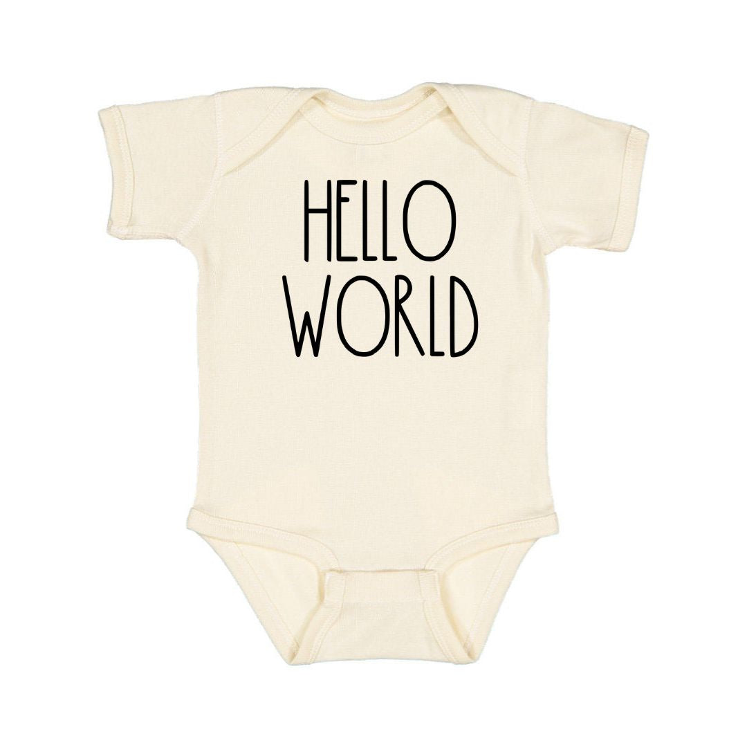 Hello World Short Sleeve Bodysuit - Natural