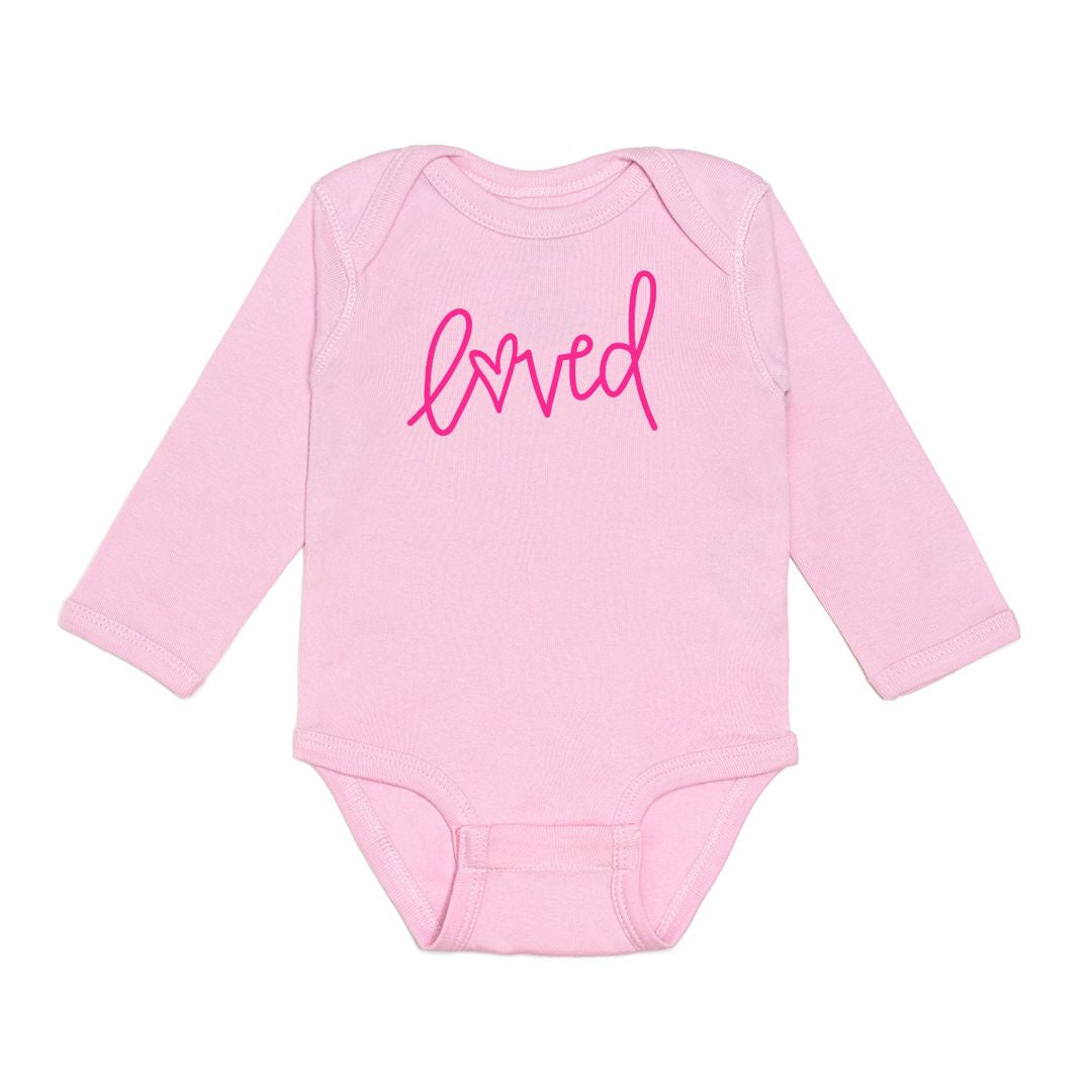 Loved Valentine's Day Long Sleeve Bodysuit - Pink