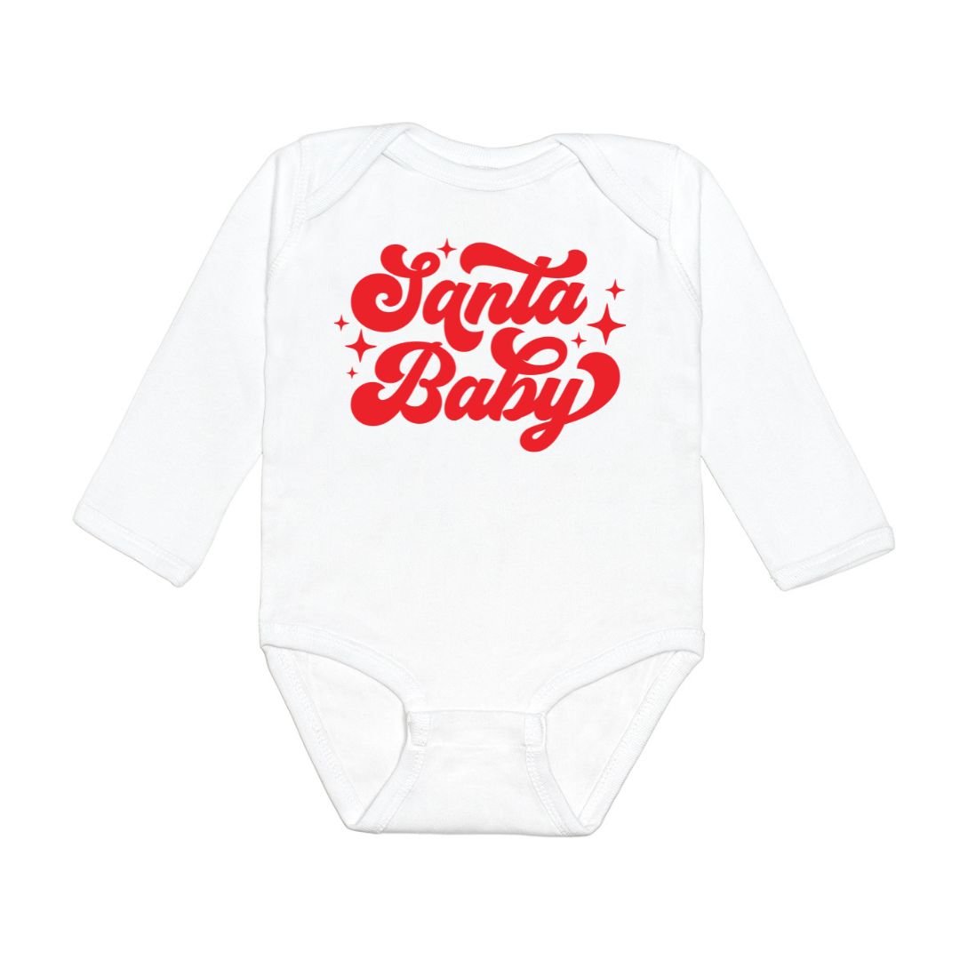 Santa Baby Red Christmas Long Sleeve Bodysuit - White