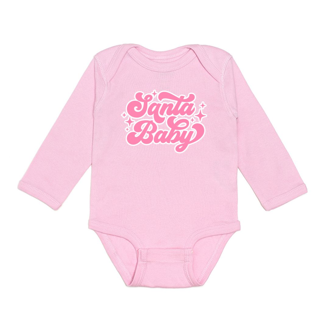Santa Baby Christmas Long Sleeve Bodysuit Pink