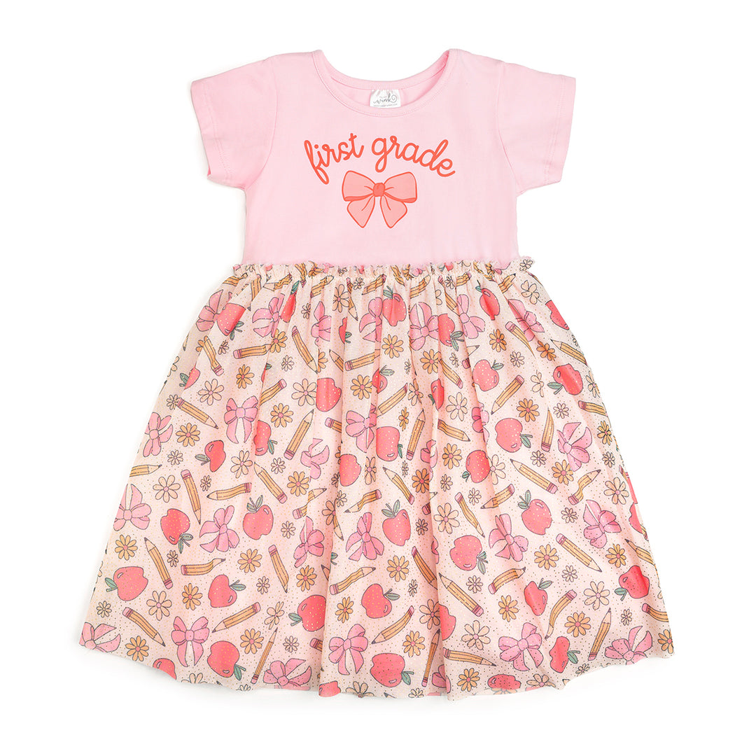 Back To School Cutie First Grade Short Sleeve Tutu Dress