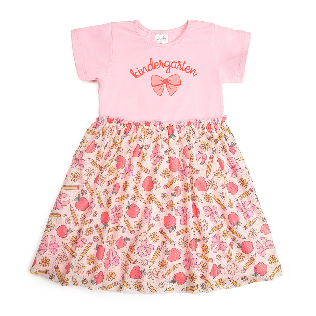 Back To School Cutie Kindergarten Short Sleeve Tutu Dress