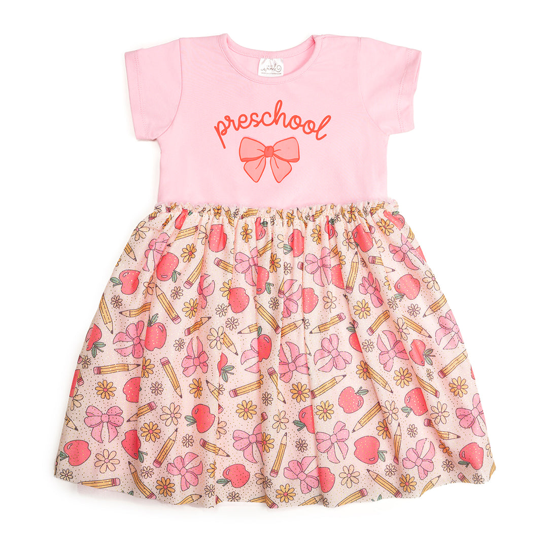 Back To School Cutie Preschool Short Sleeve Tutu Dress