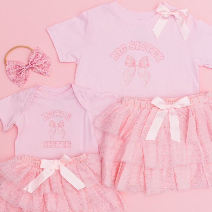 Little Sister Bow Short Sleeve Bodysuit - Ballet