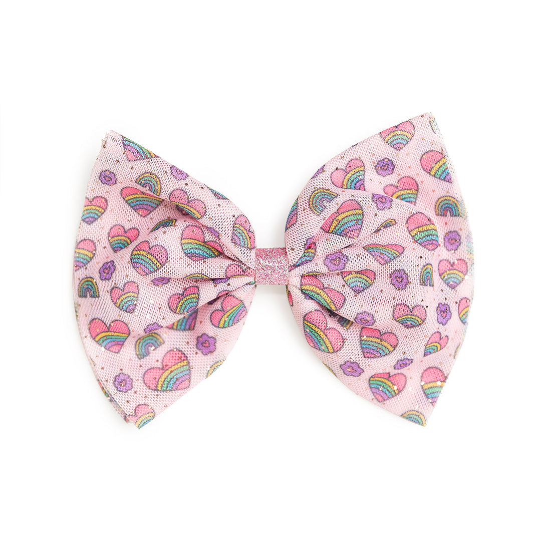Rainbow Heart Tulle Bow Clip