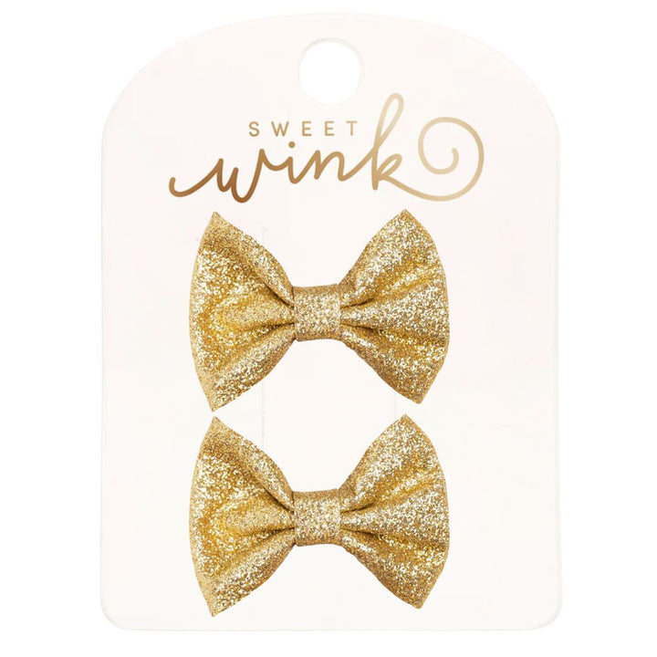Gold Glitter Bow Clip Set