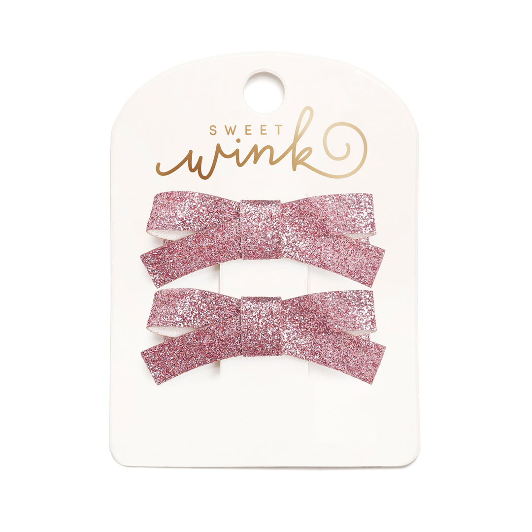 Pink Glitter Bow Clip Set