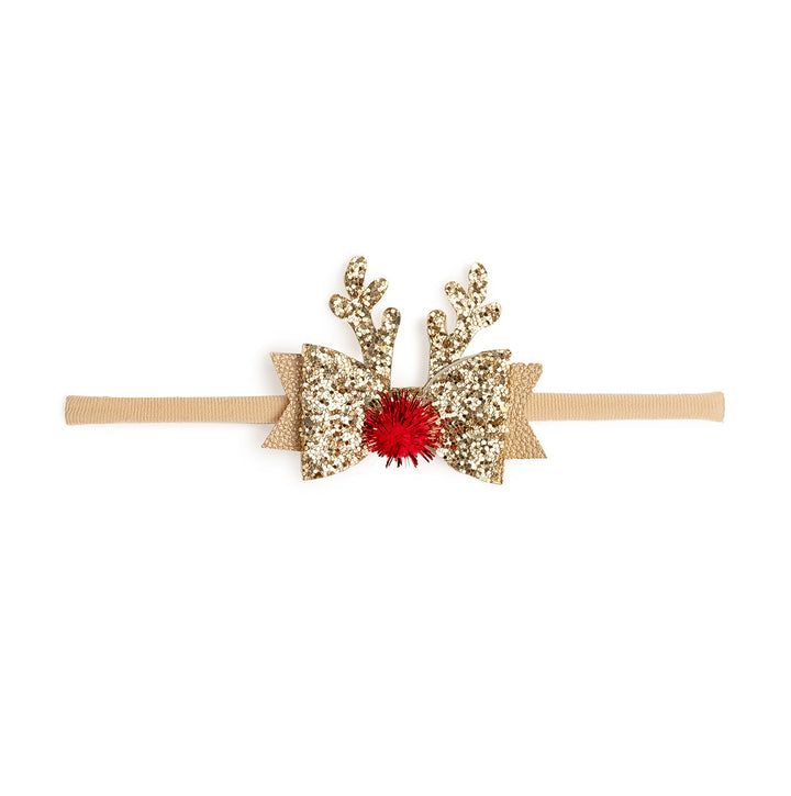 Gold Reindeer Christmas Bow Baby Headband