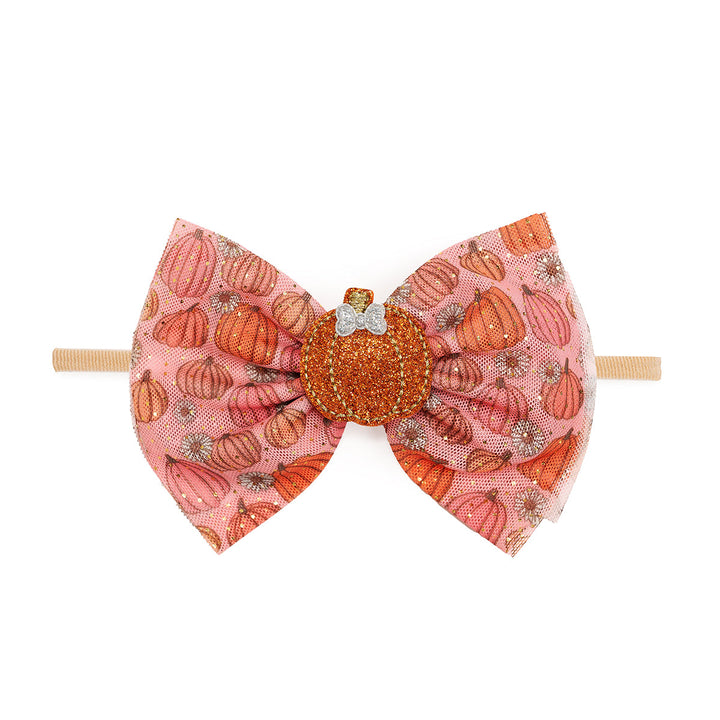 Pumpkin Daisy Blush Tulle Bow Baby Headband