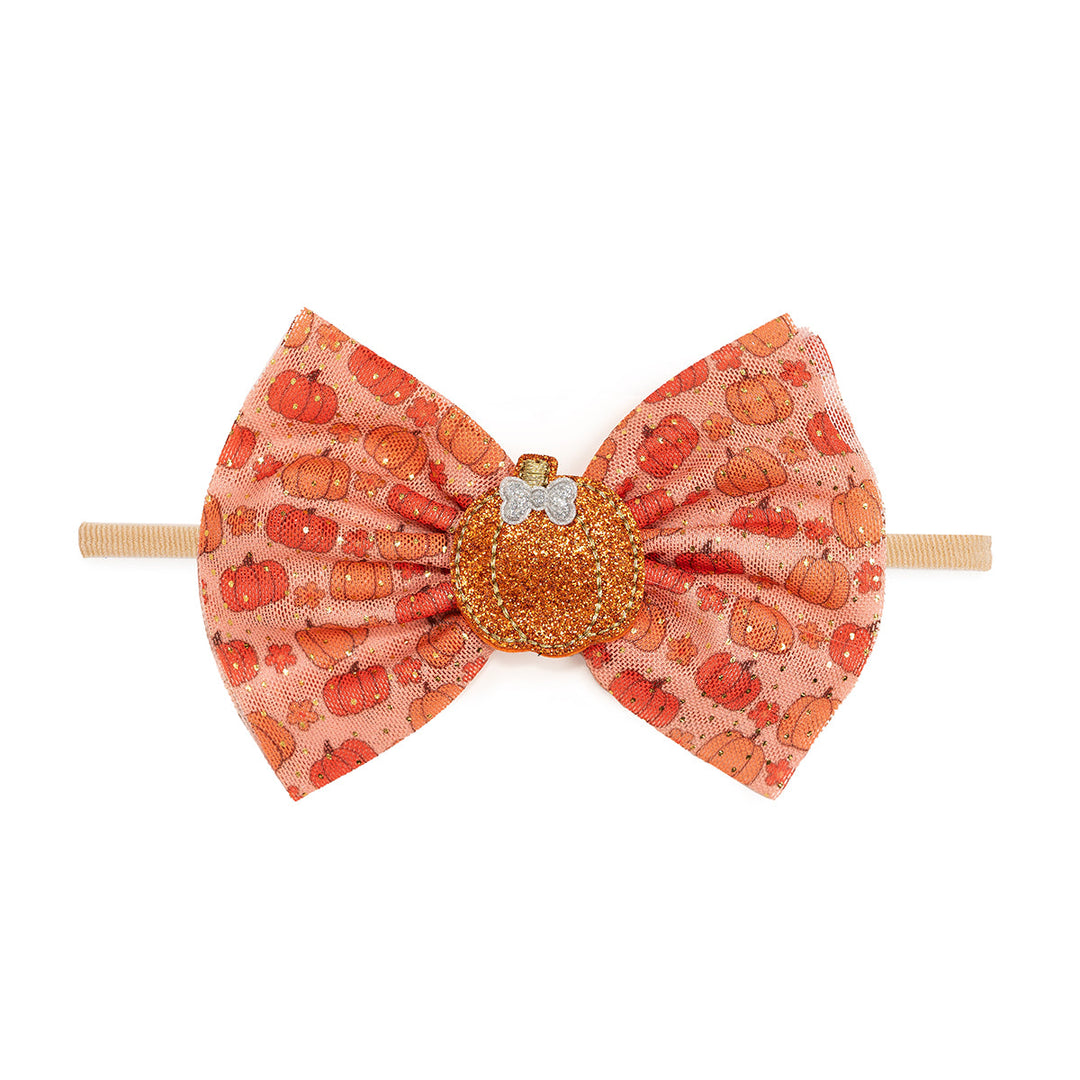 Pumpkin Daisy Orange Tulle Bow Baby Headband