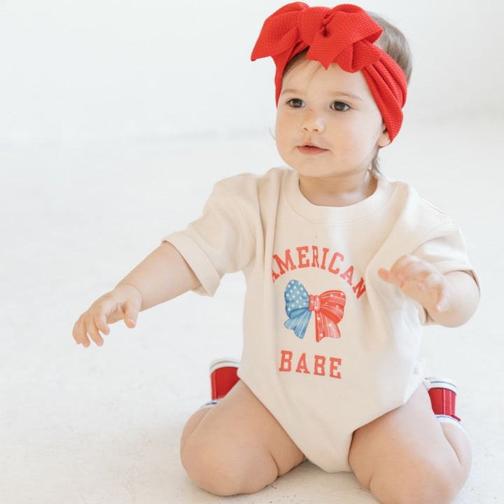 American Babe Short Sleeve Romper - Natural