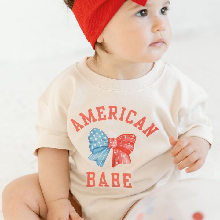 American Babe Short Sleeve Romper - Natural