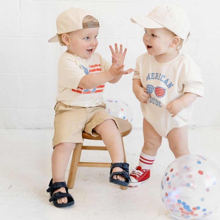 American Dude Short Sleeve Romper - Natural