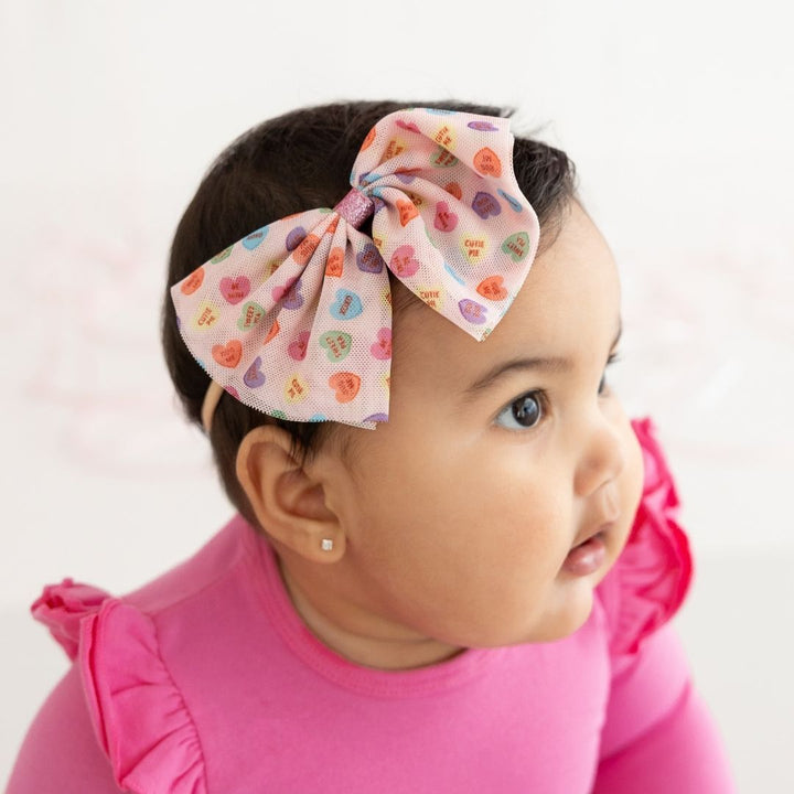 Candy Hearts Valentine's Day Tulle Bow Baby Headband