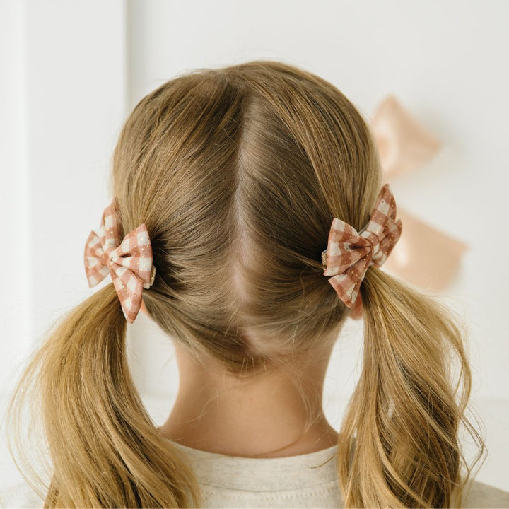 Gingham Printed Tulle Bow Clip Set