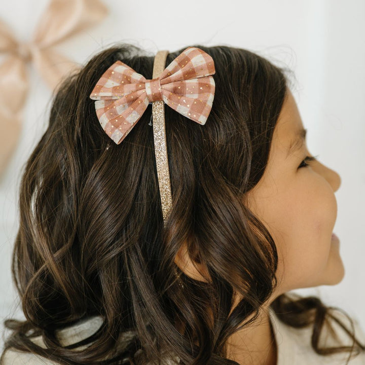 Gingham Printed Tulle Bow Headband