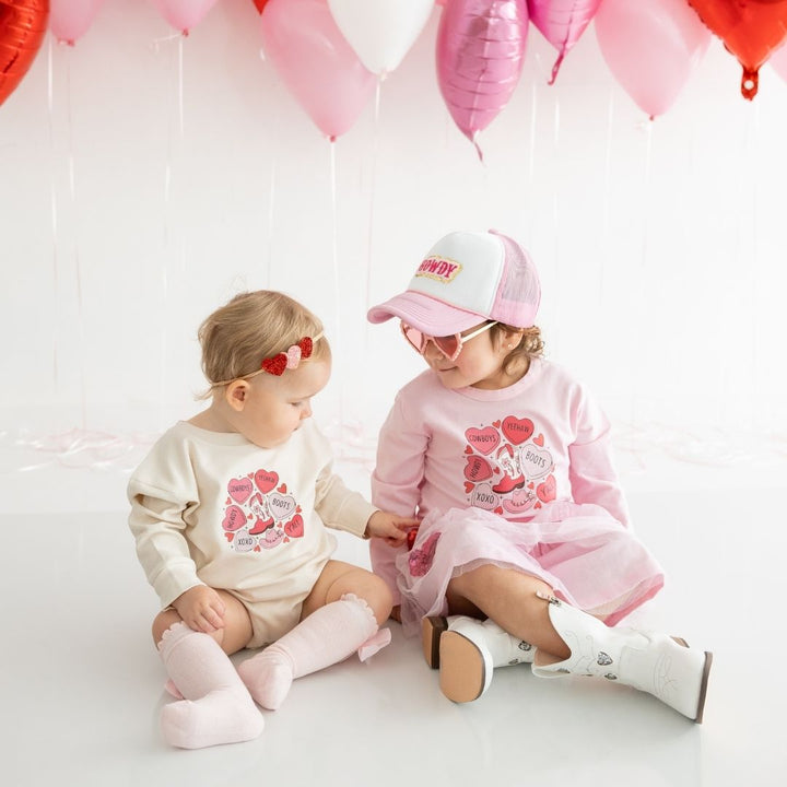 Howdy Valentine's Day Long Sleeve Romper - Natural