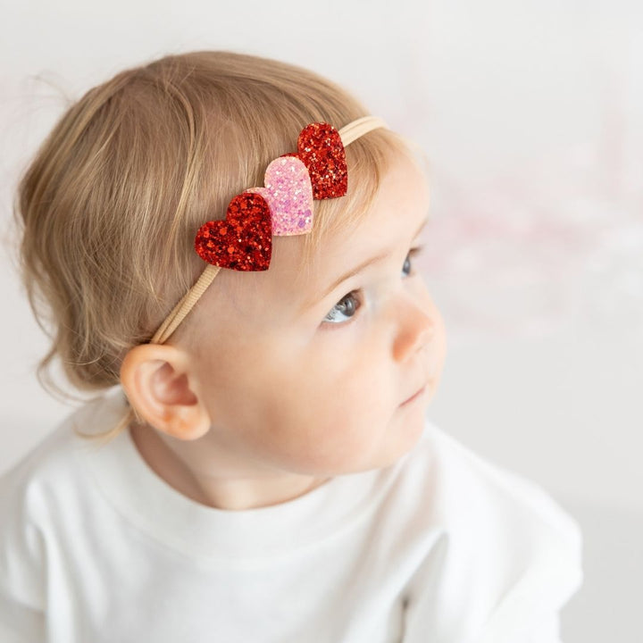 Pink and Red Glitter Hearts Valentine's Day Baby Headband