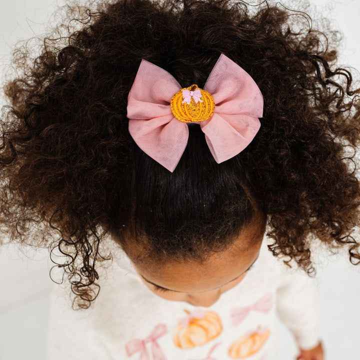 Pumpkin Tulle Bow Clip