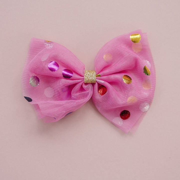 Raspberry Confetti Tulle Bow Clip