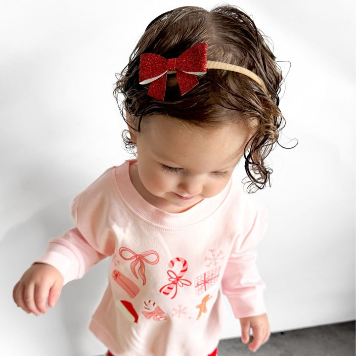 Red Glitter Bow Baby Headband