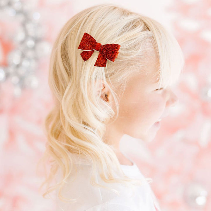 Red Glitter Bow Clip