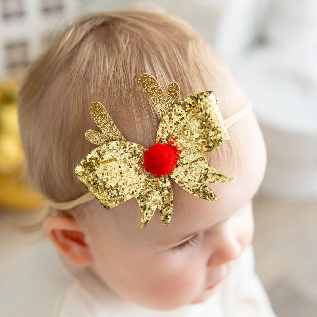 Reindeer Glitter Christmas Bow Baby Headband