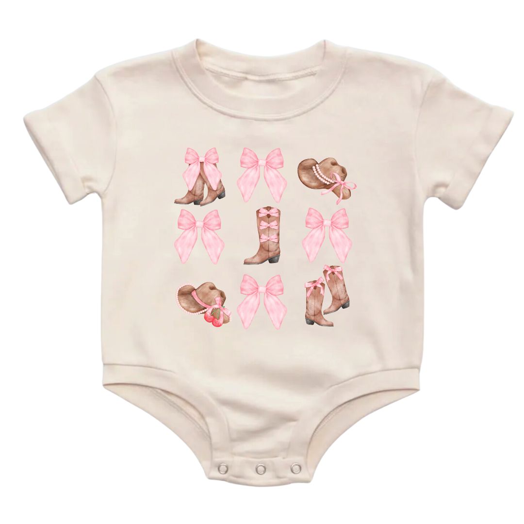Coquette Cowgirl Short Sleeve Romper - Natural