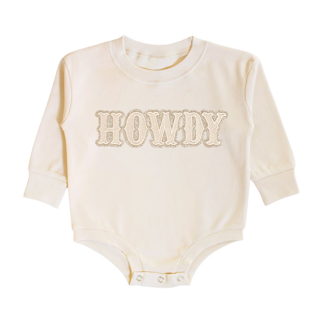 Howdy Patch Long Sleeve Romper - Natural