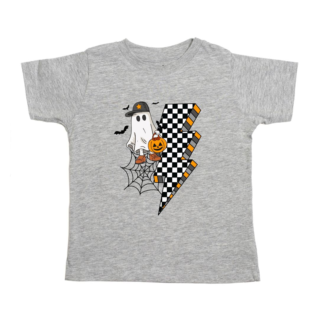 Checker Ghost Halloween Short Sleeve T-Shirt - Gray