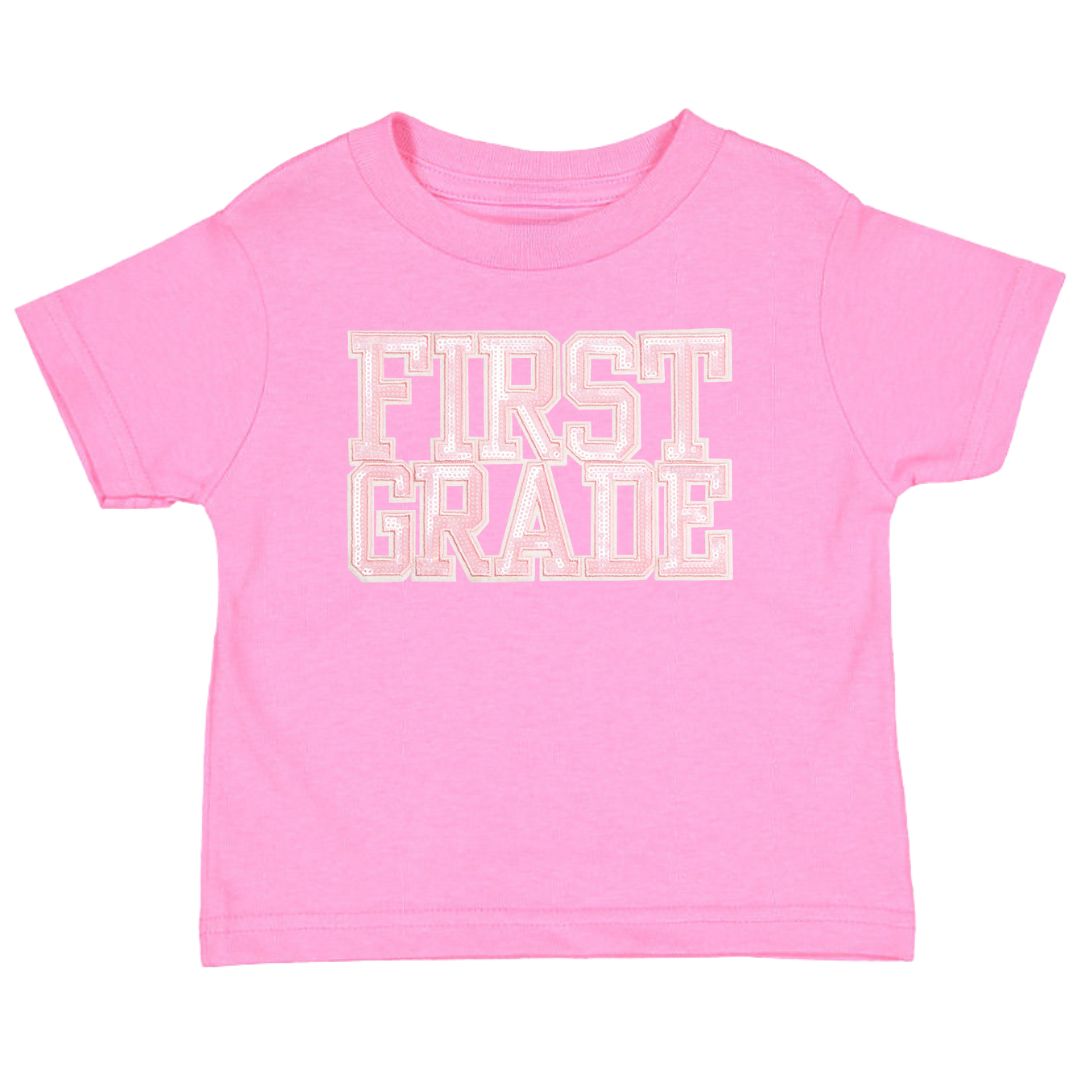 First Grade Sequin Patch Short Sleeve T-Shirt - Raspberry