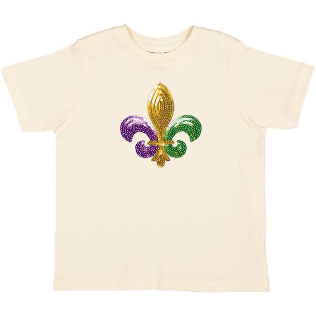 Mardi Gras Fleur De Lis Patch Short Sleeve T-Shirt - Natural