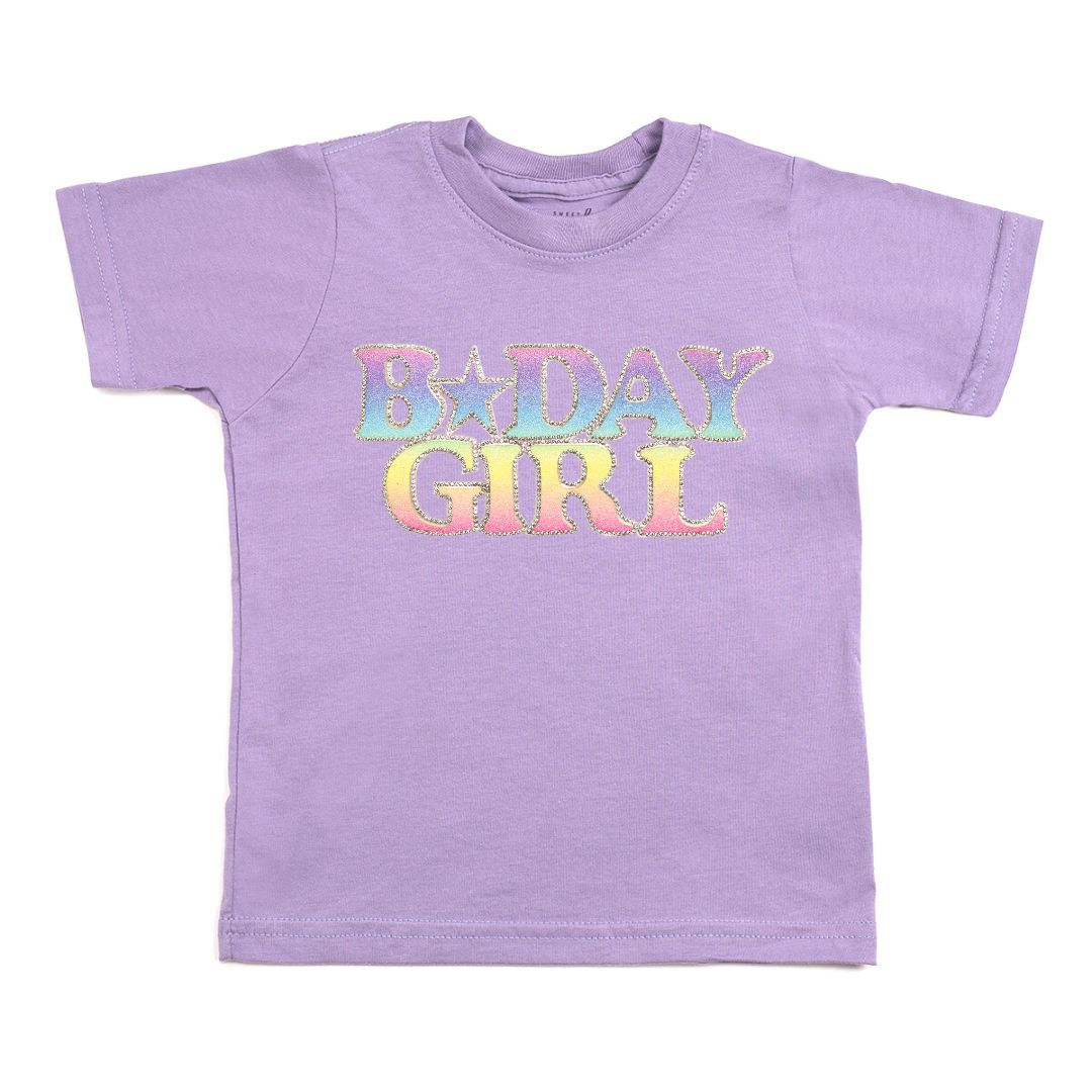 Pastel Rainbow BDay Girl Patch Short Sleeve T-Shirt - Lavender