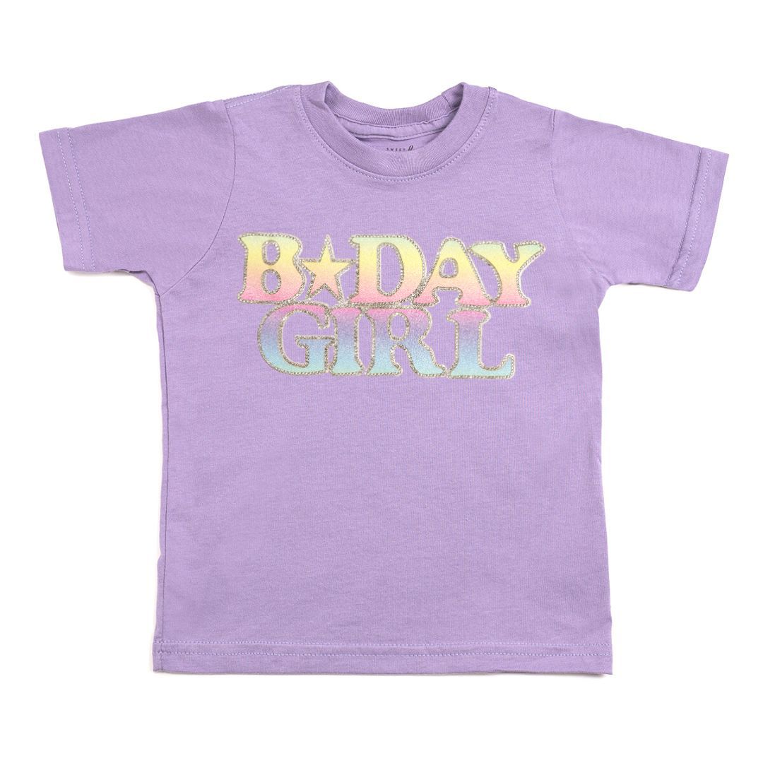 Pastel Rainbow BDay Girl Patch Short Sleeve T-Shirt - Lavender
