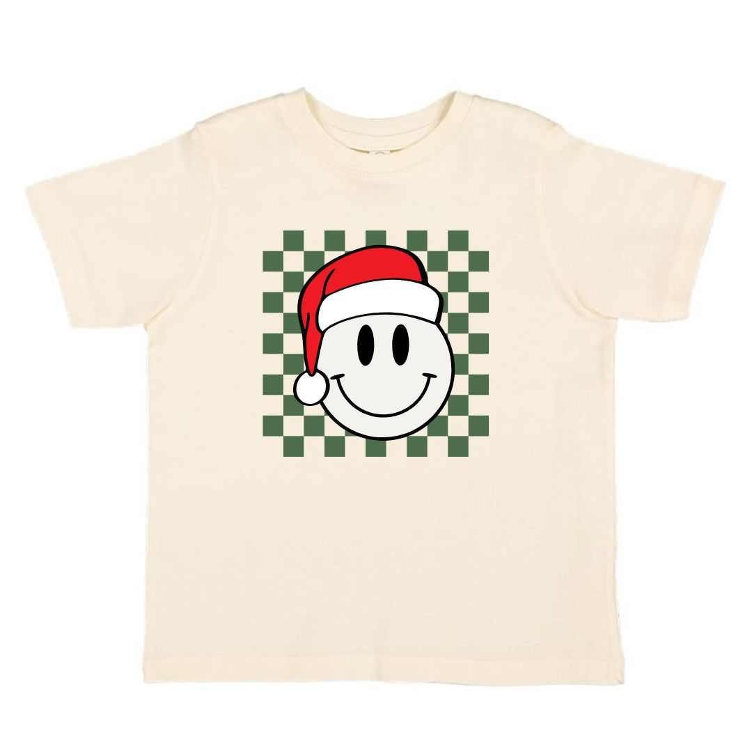 Santa Smiley Christmas Short Sleeve T-Shirt - Natural