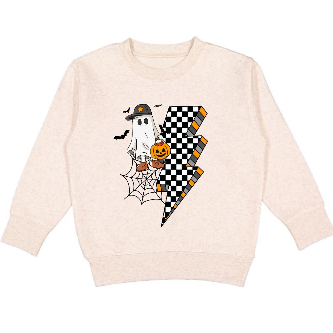 Checker Ghost Halloween Sweatshirt - Natural