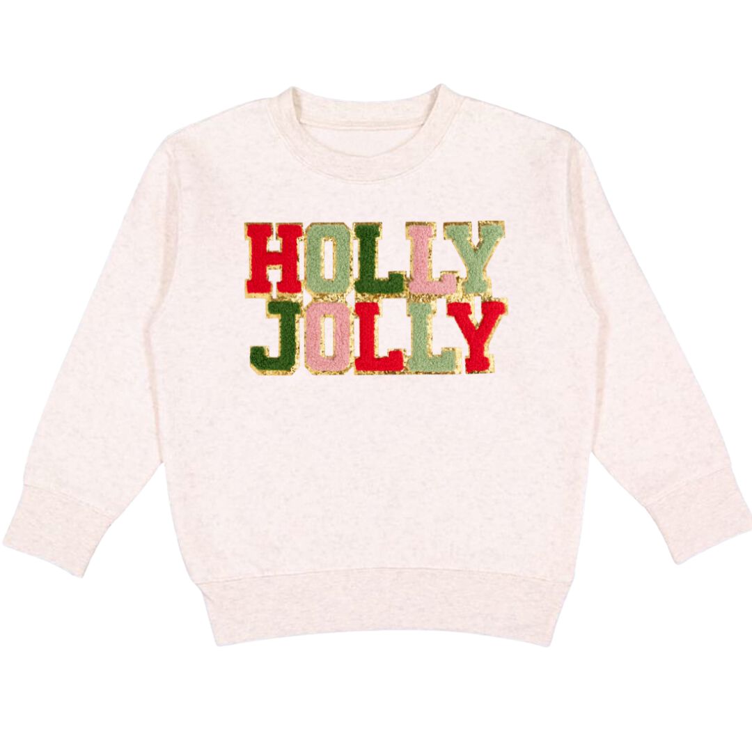 Holly Jolly Patch Christmas Sweatshirt Natural