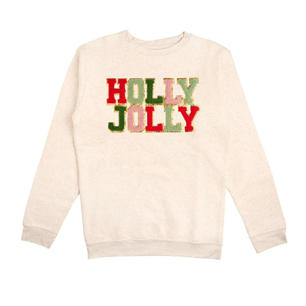 Holly Jolly Patch Christmas Adult Sweatshirt - Natural
