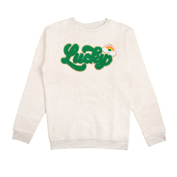 Lucky Script Patch St. Patrick's Day Adult Sweatshirt - Natural