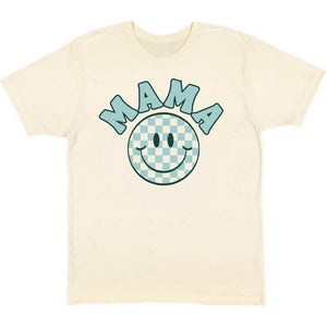 Mama Smiley Checker Adult Short Sleeve T-Shirt - Natural