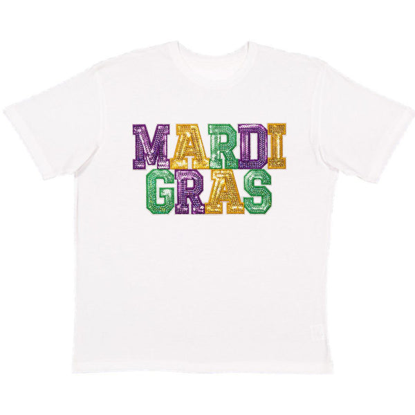 Mardi Gras Patch Adult Short Sleeve T-Shirt White
