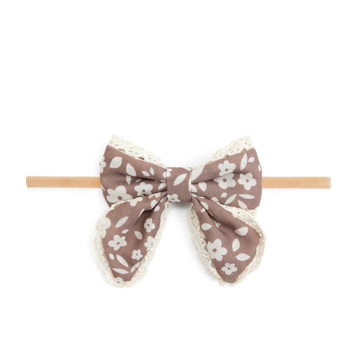 Mocha Floral Lace Bow Baby Headband