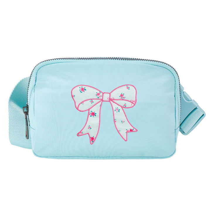 Sky Blue Floral Bow Patch Belt Bag