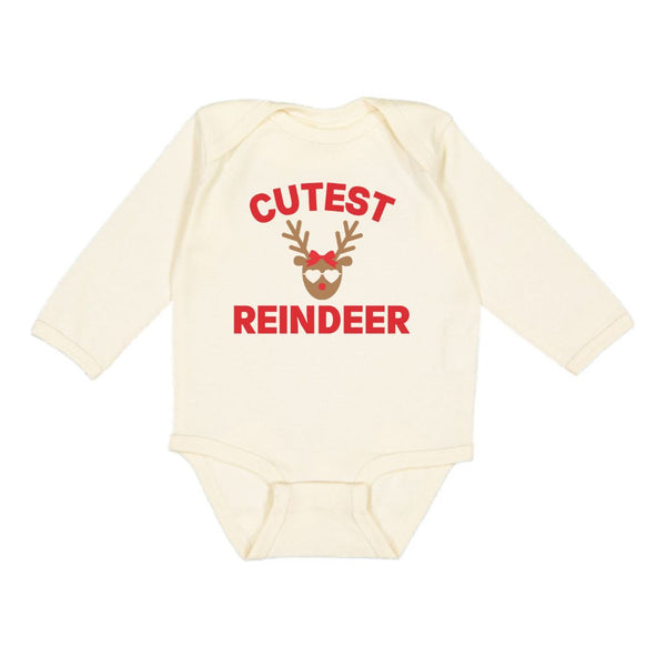 Cutest Reindeer Christmas Long Sleeve Bodysuit - Natural