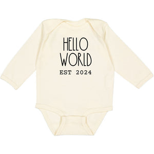 Hello World Est 2024 Long Sleeve Bodysuit - Natural