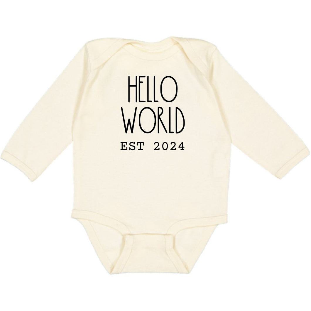 Hello World Est 2024 Long Sleeve Bodysuit - Natural