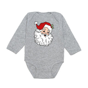 Retro Santa Christmas Long Sleeve Bodysuit - Gray